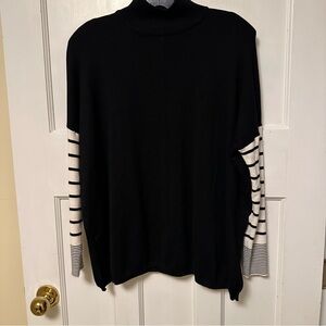 ⭐️ Jones New York Black Turtleneck Sweater with White Striped Sleeves